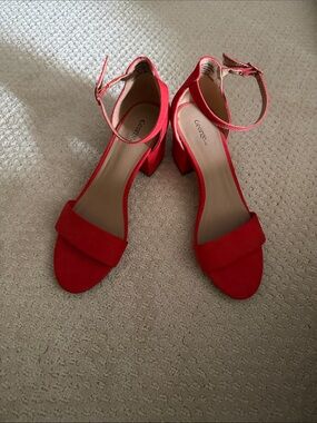 George Bright Red Ankle-Strap Block Heels